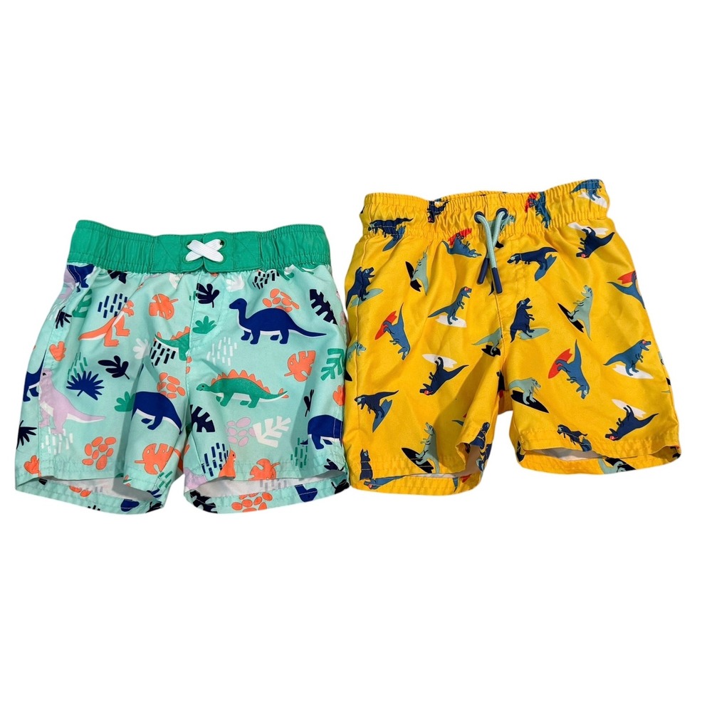 Cat & Jack Yellow Mint & Dinosaur Kids Swim Trunks-Bundled 18M